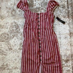 NWT Red Striped Trixxi Dress Tie Back Button Down Sz Medium Front Slit